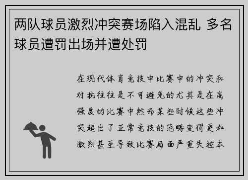两队球员激烈冲突赛场陷入混乱 多名球员遭罚出场并遭处罚